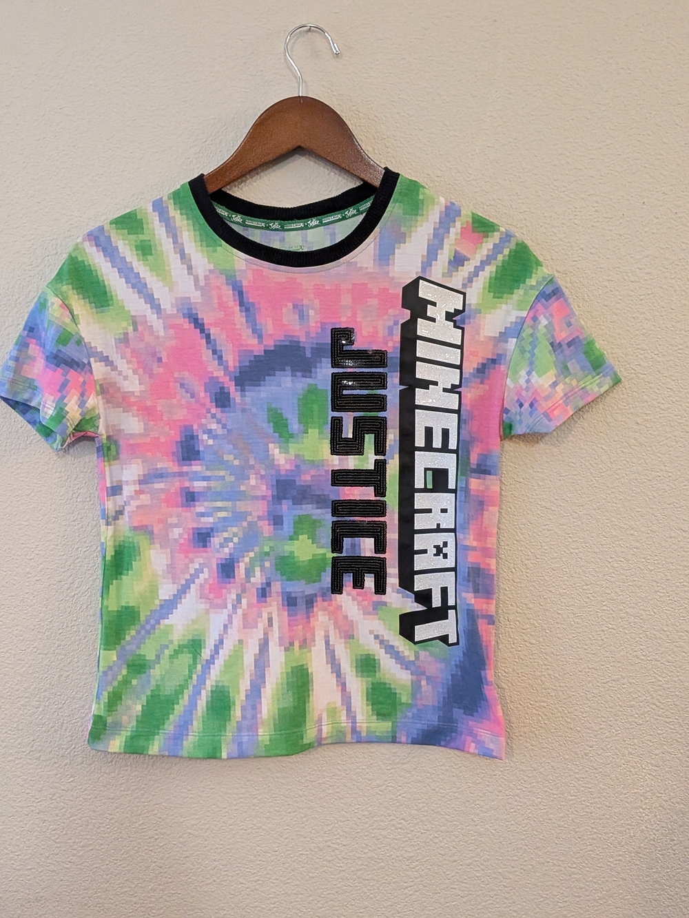 Justice Tie-Dye Minecraft Short Sleeve Tee - Pink, Green & Blue